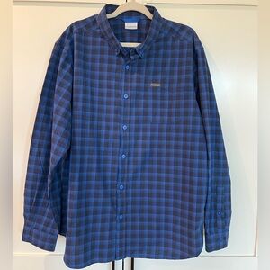 Columbia Blue Black Plaid Button Down Shirt 100% Cotton | Men’s Large